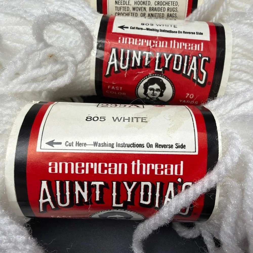 Aunt Lydia's Heavy Rug Yarn 70 yds Each #805 White 8 Skeins Vtg